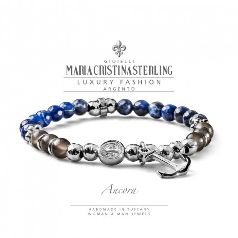 Bracelet Still My Saint Sodalite Silver &amp; Stone Moon Made In Italy G3015