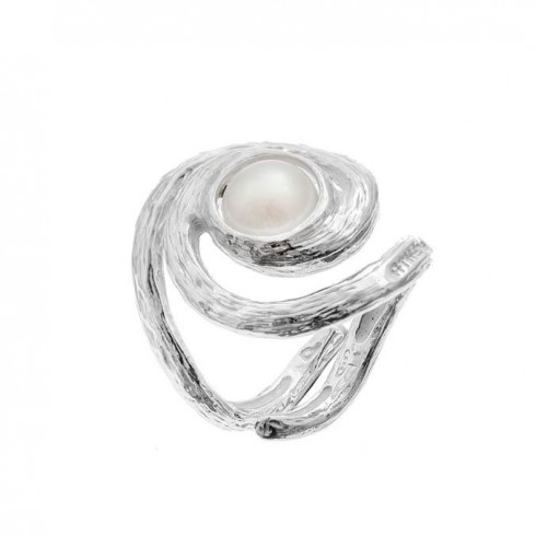 Eos – anello in argento naturale e perla