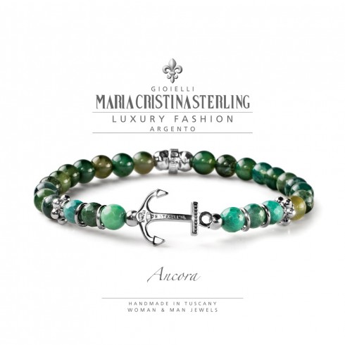 Silver Anchor Bracelet with Moss Agate G3011