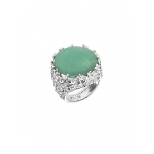 Incanto – anello in argento naturale e avventurina verde