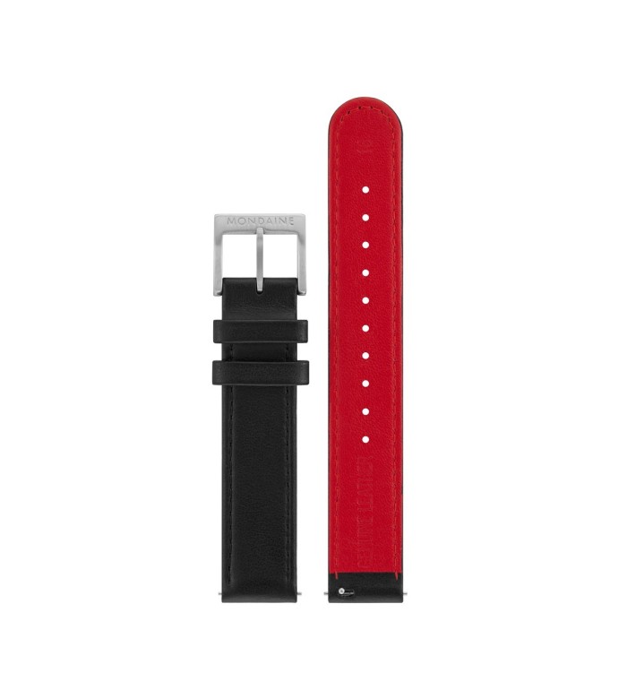 Cinturino nero con interno rosso in Pelle 16 mm