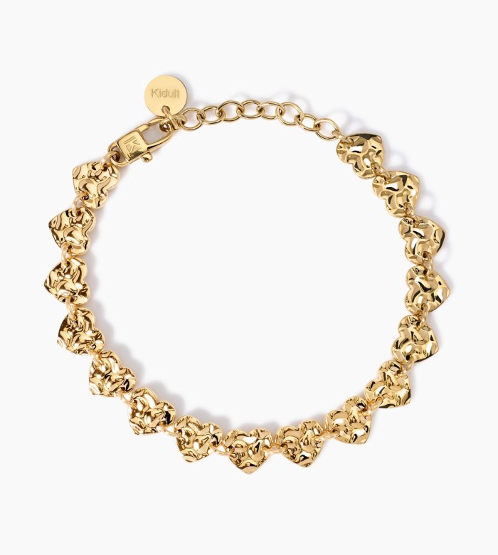 Kidult Golden bracelet with hammered effect hearts 831009